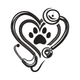 Heart Stethoscope Paw Print Embroidery Design, Instant Download