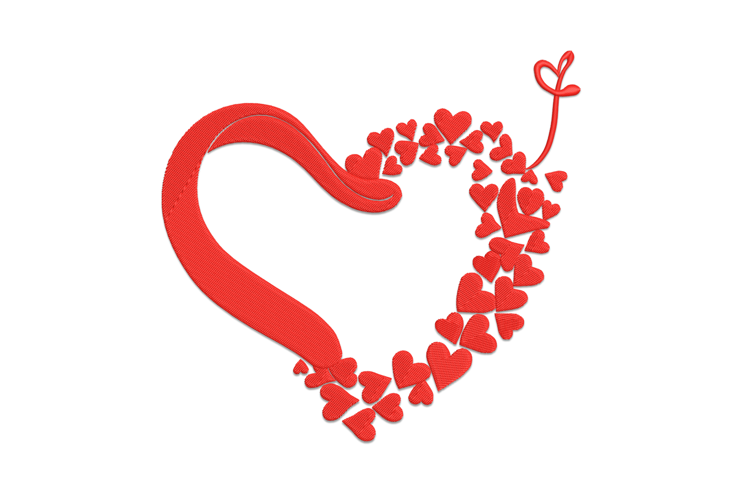 Heart swirl love embroidery design, continuous flowing swirl lines forming a heart with love text, single thread colour