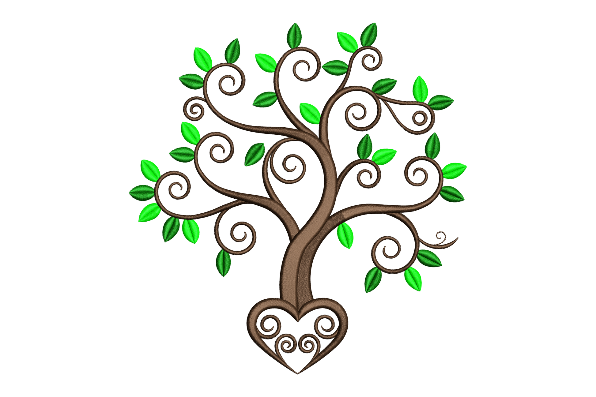 Decorative tree with green leaves embroidery design