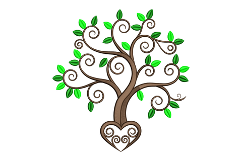 Decorative tree with green leaves embroidery design