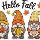 Hello Fall Gnomes Embroidery Design, Instant Download