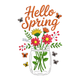 Hello Spring Mason Jar Flowers Embroidery Design, Machine Embroidery Pattern, Instant Download