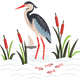 Heron in Marshland Embroidery Design, Instant Download