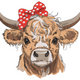 Highland Cow with Bow Embroidery Design V2, Instant Download
