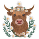 Highland Cow with Floral Crown Embroidery Design, Instant Download