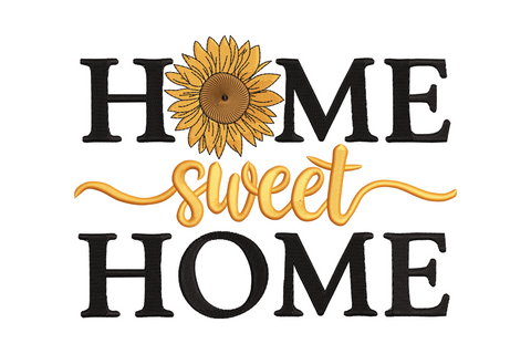 Home sweet home sunflower quote embroidery, hand-lettered script with sunflower, 3 colours, 5 sizes farmhouse style