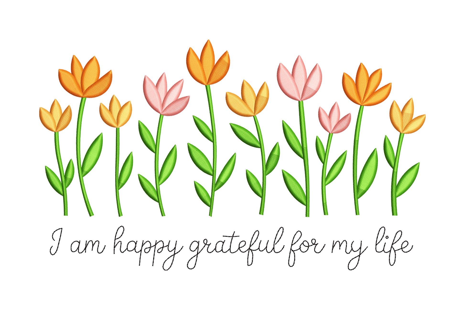 Colorful tulips with a motivational quote on a white background