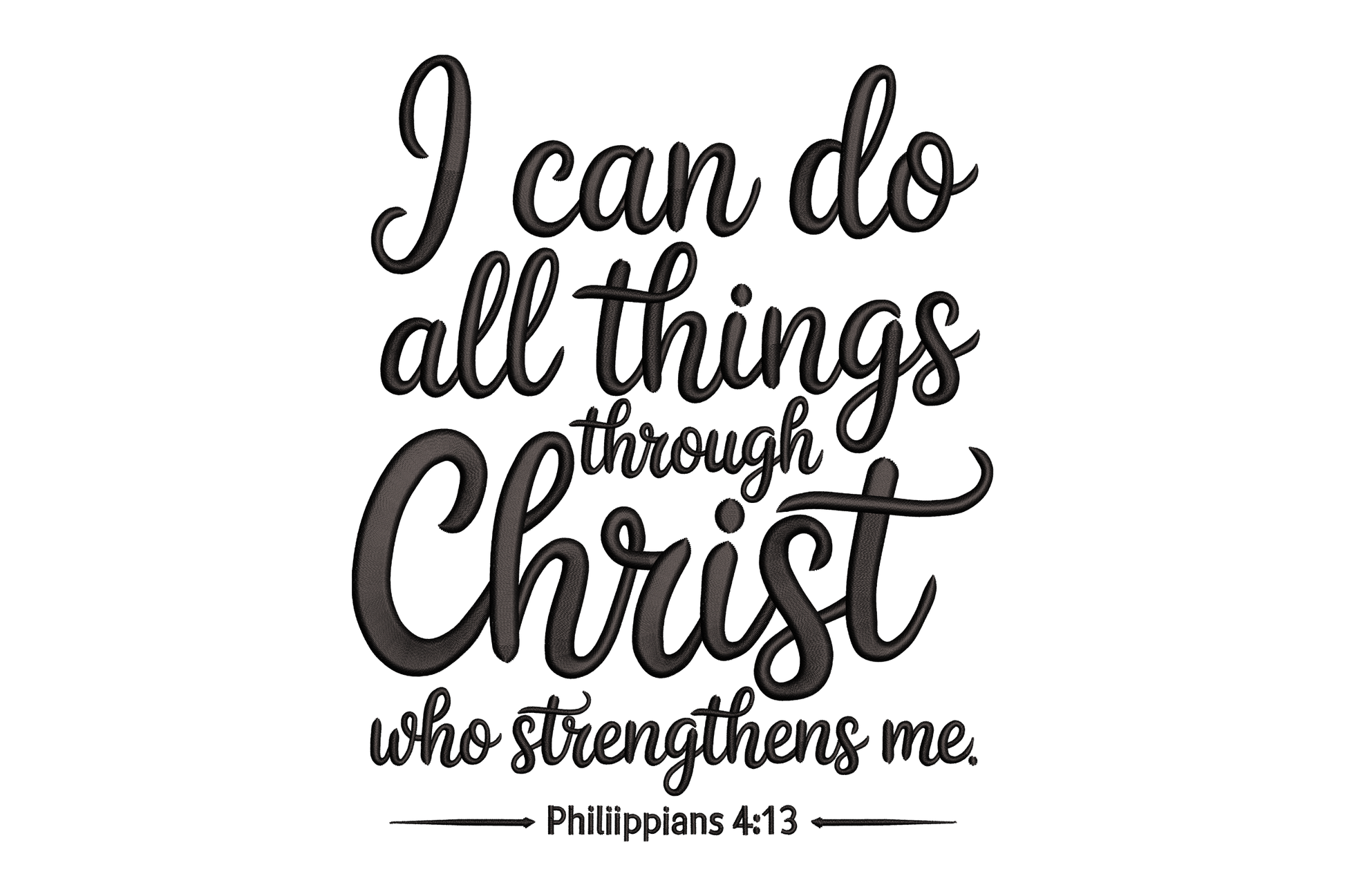 Motivational quote 'I can do all things through Christ who strengthens me' from Philippians 4:13 on a white background.