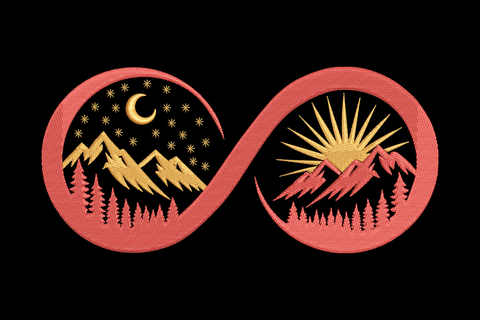 Infinite symbol with mountain and forest design embroidery design