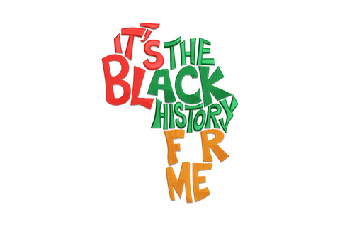 It's the Black History for Me machine embroidery design with three rows of chunky block lettering in Pan-African red, green and orange colours stacked vertically