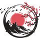 Japanese Sakura Mountain Embroidery Design, Instant Download