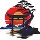 Japanese Torii Gate Sunset Embroidery Design, Instant Download