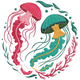 Jellyfish Duo Embroidery Design, Instant Download