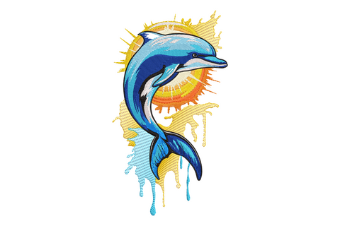 Jumping Dolphin Splash Machine Embroidery Design