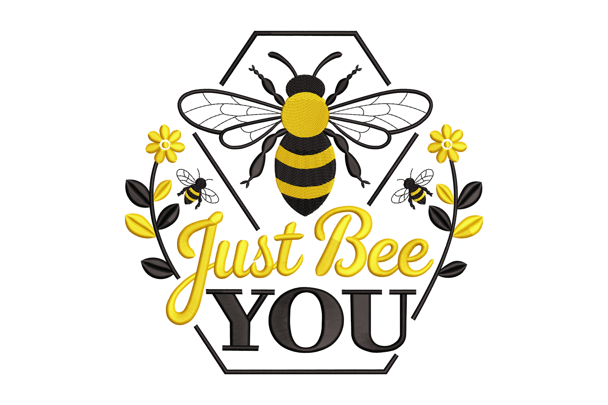 Logo with a bee and flowers and the text 'Just Bee You' on a white background