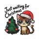 Just Waiting for Christmas Cat Embroidery Design, Instant Download