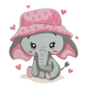 Kawaii Elephant with Hat Embroidery Design, Kids Cartoon Machine Embroidery