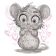 Kawaii Mouse with Hearts Embroidery Design, Cute Cartoon Animal Pattern, Instant Download