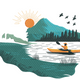 Kayak Adventure Mountain Sunrise Embroidery Design, Instant Download