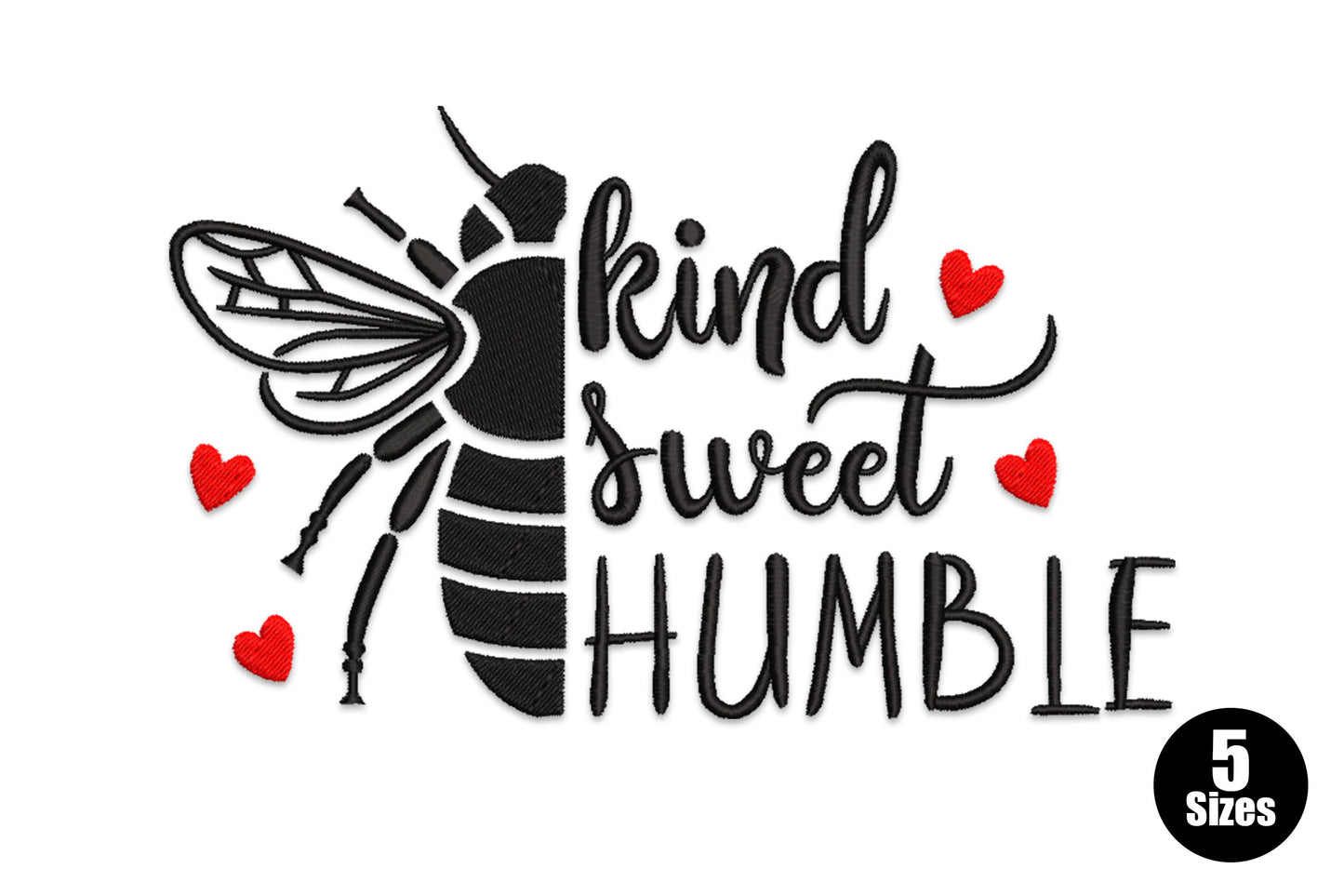 Kind sweet humble stacked typography quote embroidery in 2 colours, inspirational word art design for cushions and tote bags