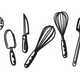 Kitchen Utensils Embroidery Design, Black Outline Cooking Tools Row, Instant Download