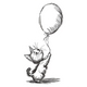 Kitten Holding Balloon Sketch Embroidery Design, Instant Download