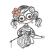 Knitting Girl Embroidery Design, Instant Download