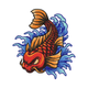 Koi Fish Splash Embroidery Design, Instant Download