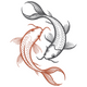 Koi Fish Yin Yang Line Art Embroidery Design, Instant Download