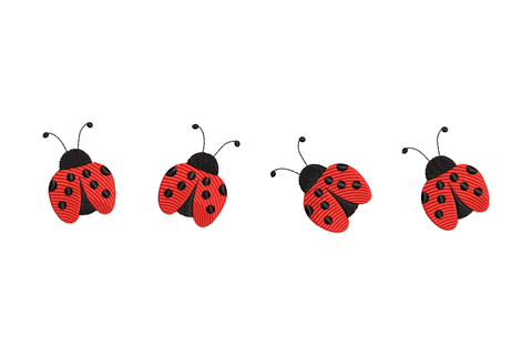 Four red and black ladybug illustrations on a white background