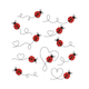 Ladybug Line Art Heart Trail Embroidery Design, Instant Download