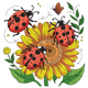 Ladybugs on Sunflower Embroidery Design, Instant Download
