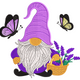 Lavender Gnome with Butterflies Embroidery Design, Instant Download