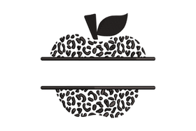 Leopard Print Apple Split Monogram Embroidery Design, Instant Download