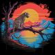 Leopard on Branch at Sunset Embroidery Design, Instant Download