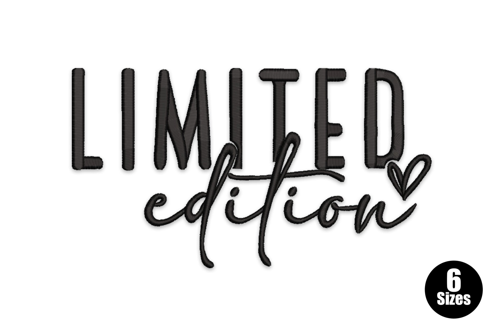 Limited Edition single colour satin typography machine embroidery design in label style on white background