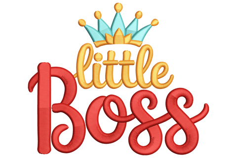 Little boss crown embroidery design showing a tiny cartoon crown with three peaked points and jewel dots in gold cream and dark outline on white background.