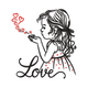 Little Girl Blowing Hearts Love Embroidery Design, Valentine Girl