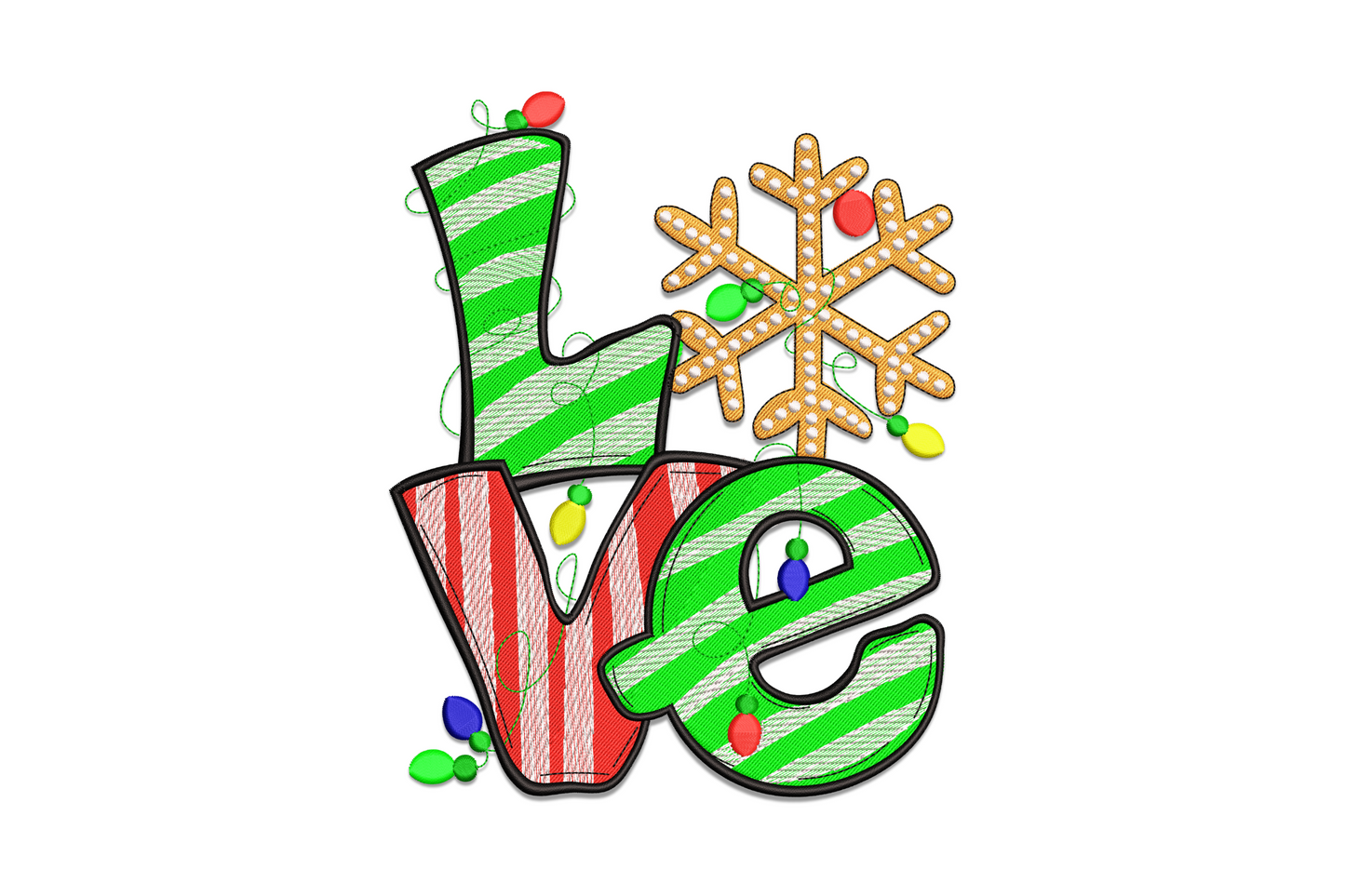 Love Christmas embroidery design with chunky festive lettering, floral and berry fills in 8 colours, holiday word art for blankets and sweatshirts