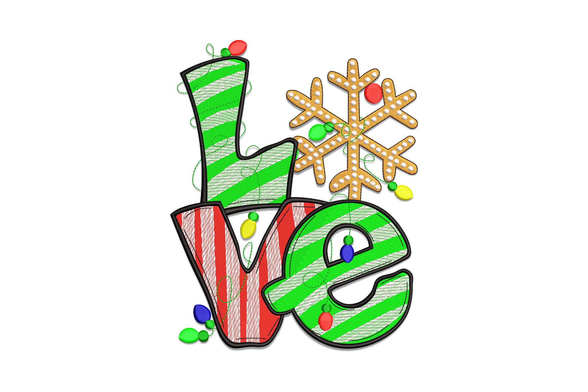 Love Christmas embroidery design with chunky festive lettering, floral and berry fills in 8 colours, holiday word art for blankets and sweatshirts