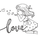 Love Girl Blowing Hearts Embroidery Design, Instant Download