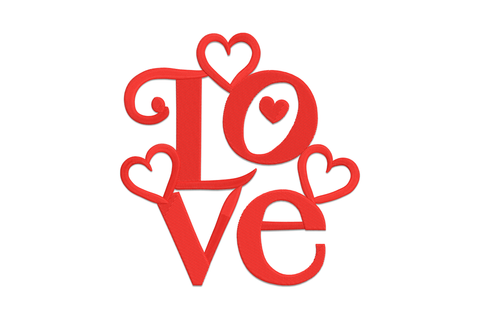 LOVE script embroidery design with the O replaced by a solid heart, flowing calligraphy style, single colour, modern romantic typography for shirts and gifts