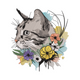 Lynx Cat with Floral Bouquet Embroidery Design, Instant Download