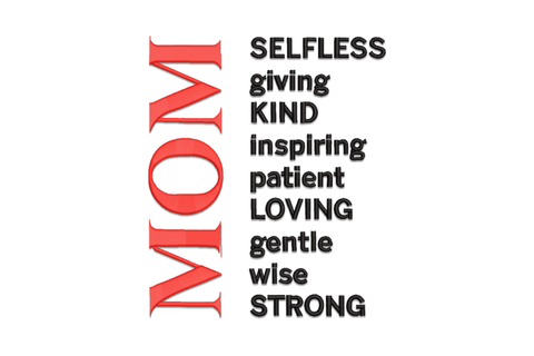 MOM word art embroidery design with decorative satin-fill lettering and two-colour accent for mothers.