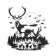 Majestic Deer Mountain Forest Embroidery Design, Instant Download