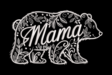 White silhouette of a bear with 'Mama' text embroidery design