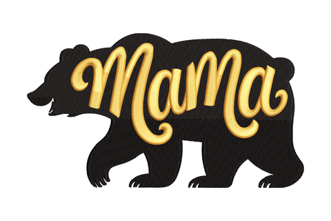 Black silhouette of a bear with 'Mama' in gold embroidery design