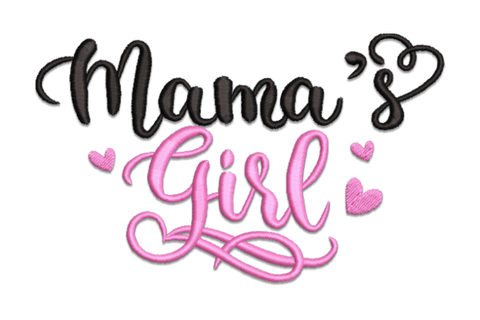 Mama's Girl embroidery design in relaxed handwritten script with a gentle bouncy baseline and clean two-colour finish.