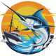Marlin and Boat Embroidery Design, Instant Download