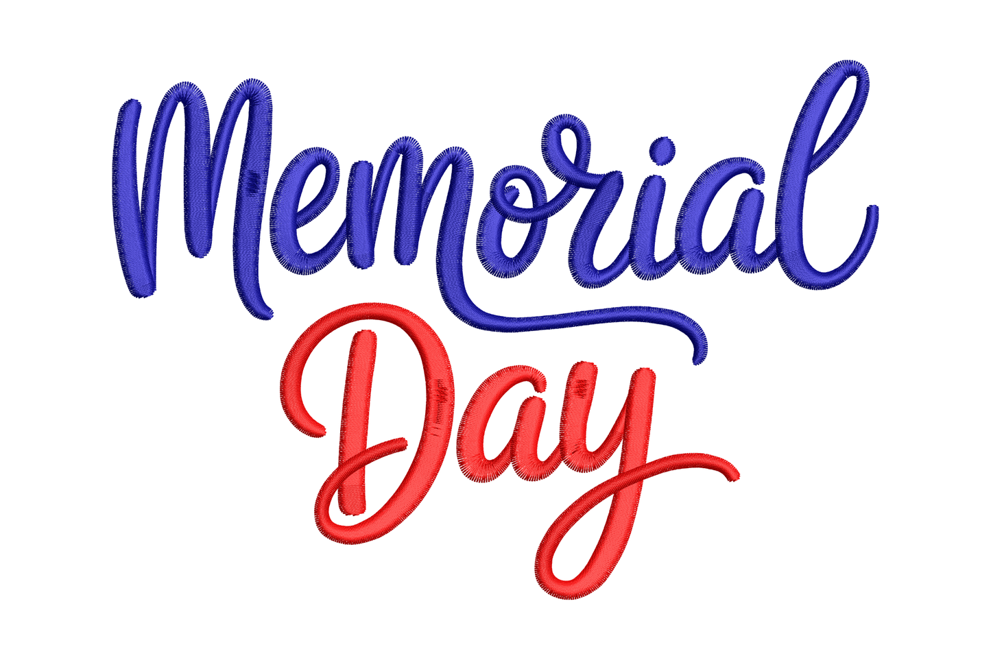 Text 'Memorial Day' in blue and red embroidery design